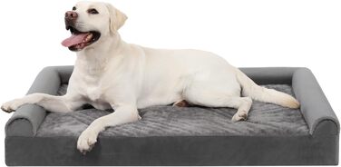 KSIIA Orthopedic Dog Bed for Large Dogs, 105x70x18cm, Removable and Washable Cover, XL Dog Couch with THREE Raised Edges, Non-Slip Bottom, Egg Crate Foam Dog Basket, (L 91 x W 68 x H 16 cm, Light Grey)
