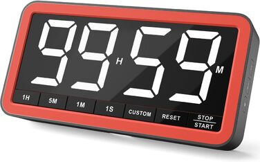 Великий цифровий таймер VOCOO з LED-екраном 19,8 см, магнітом, регульованою яскравістю і гучністю, 4 сигналами, кухонний таймер, для класу, спортзалу, чорний+помаранчевий