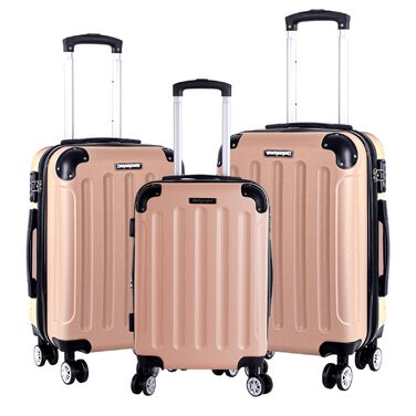 Набір валіз 3er - міцні валізи з ABS-корпусом, TSA-замок, розширюваний об'єм - M, L, XL, захист кутів, 360° колеса, телескопічна ручка, підходить для ручної поклажі & можна складати (персиковий)