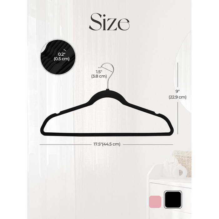 В'язки для одягу з велюру 20 шт. - В'язки для одягу, що економлять місце, для костюмів, тонкі антиковзаючі вішалки для штанів, поворотний гачок на 360°, широкі вішалки для одягу, міцні велюрові вішалки (Чорний)