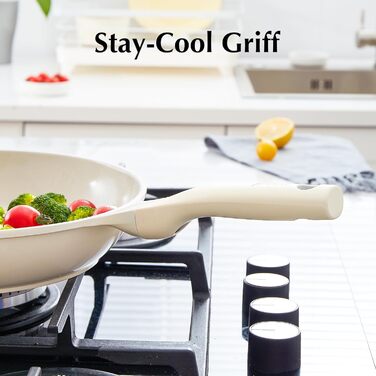 Redchef 28cm Ceramic Non-Stick Frying Pan with Lid - Induction Compatible, Durable, PTFE, PFOA & PFAS Free (Beige)