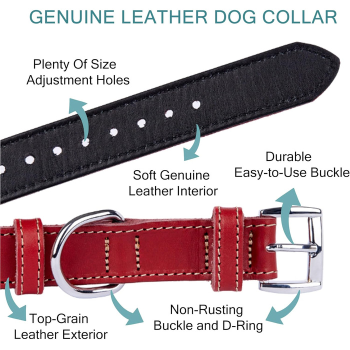 Нашийник для собак з м'якої шкіри, міцний та довговічний. Підходить для собак маленьких, середніх та великих порід. Розмір: 28-36 см (Червоний)
