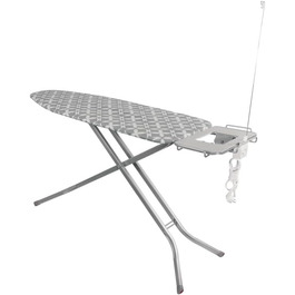 Професійне прасувальне обладнання з розеткою, тримачем для кабелю та підставкою для праски, антиковзаюче покриття, регульована висота до 99 см, складане, поверхня для прасування 120 x 42 см