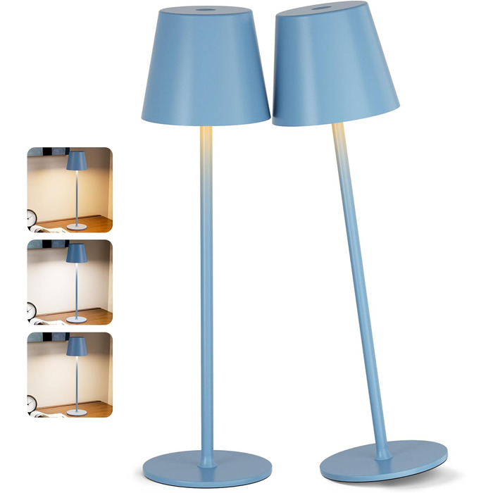 Набір з 2-х бездротових настільних LED світильників з акумулятором, сенсорне регулювання яскравості, 3 режими кольору, USB-C зарядка для спальні, обіднього столу, кемпінгу (Чорний)