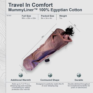 Кокон MummyLiner Tuareg з єгипетської бавовни, колір хакі, 95x35/22 дюймів