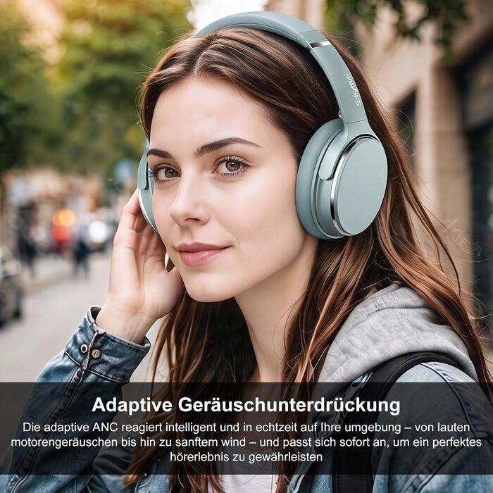 Бездротові навушники Srhythm NC25 з активним шумозаглушенням (ANC), Bluetooth, Hi-Fi звук, глибокий бас, NFC, вбудований мікрофон, складані (М'ятно-зелений)