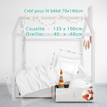 FAM' Home Baby Duvet and Pillow Set Cheeky Fox, Children's Duvet 100 x 135 and 40x60 cm Pillow | Oeko-Tex Standard 100 Certified | Anti-allergy Option | Suitable for 70x140 cm beds, 100 x 135 cm and 40x60 cm all-season duvet