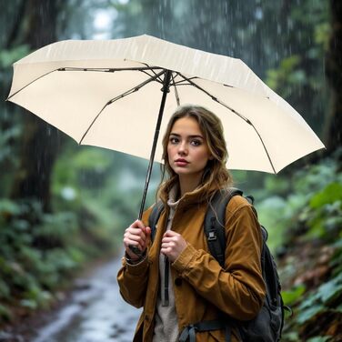 SoulRain Дощовий парасолька: вітростійкий, компактний, для подорожей та авто (кремовий)