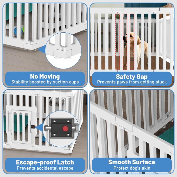 Клітка для цуценят Indoor 65 см, пластикове огородження для собак з неслизькими присосками, вольєр для маленьких собак, 18 панелей, 18 шт (168 x 135 x 65 см), з окремими секціями