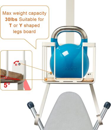 Настінна підставка для прасувальної дошки з великим кошиком MOREE – для прасувального столу та праски, біла