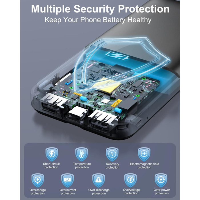 Портативний зарядний пристрій з вбудованими кабелями та роз'ємами, акумуляторний пак, сумісний з Android та іншими пристроями, чорно-жовтий