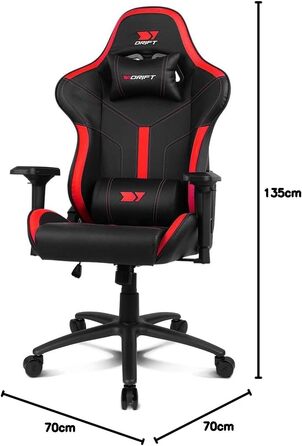 Професійне ігрове крісло DRIFT GAMING DR350 ергономічне, з 4D-підлокітниками, подушками під поперек та шию, нахил 135°, безшумні колеса, чорно-червоне