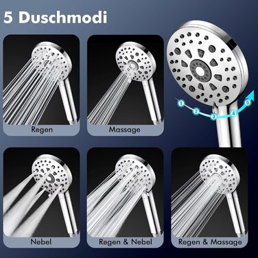 Digiroot Shower Head with Filter, 15 Filtration, Shower with 1.5M Hose, High-Pressure Handheld Shower Rain Shower with 7 Spray Patterns, Water-Saving Shower Head for Removing Hard Water, Residual Chlorine, and Heavy Metals