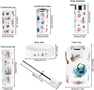 Набір аксесуарів для ванної кімнати Otostar Bambus: миловарка, тримач для зубних щіток, стаканчик, мильниця, тримач для ватних паличок, тримач для туалетного йоржика, сміттєвий бачок (6 предметів)