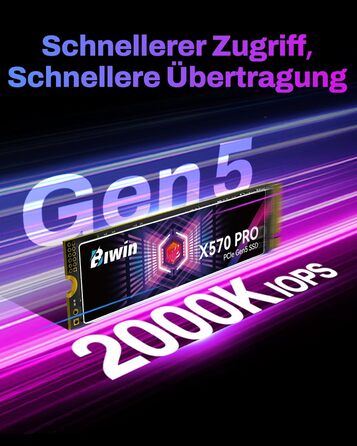 BIWIN SSD X570PRO Gen5 2TB – Швидкий NVMe PCIe 5.0 накопичувач для ПК та ноутбука, 14000 MB/s, 3D TLC NAND