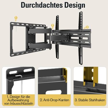 Кріплення для телевізора Mounting Dream: поворотне та нахильне, подвійний кронштейн для LED, LCD, OLED, Plasma TV (26-65 дюймів, VESA 75x75-400x400mm, до 45kg)