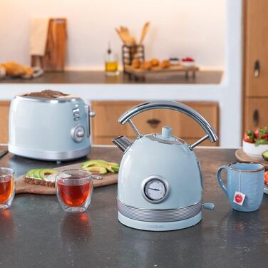 Електричний чайник Cecotec ThermoSense 420 Light Green: 1,8 л, 2200 Вт, регулювання температури, нержавіюча сталь, вінтажний стиль, зелений (блакитний)