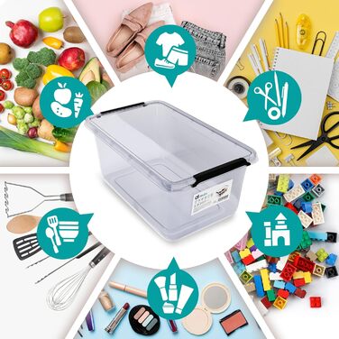 Deuba® 10x Storage Box with Lid - Plastic Boxes, Food Safe, BPA Free, Small, Click Closure, Transparent, Stackable, Kitchen, Bedroom (5L, Set of 6)