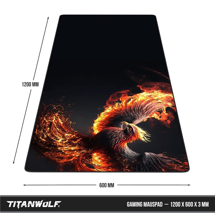 Ігровий килимок для миші Titanwolf XXL 1200x600мм з принтом Phoenix — великий килимок на весь стіл для миші та клавіатури, покращує точність та швидкість