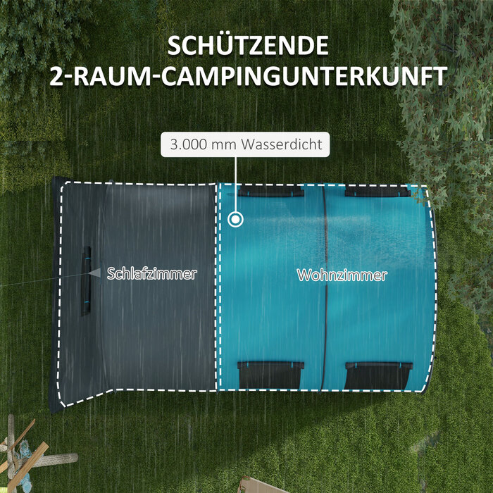 Намет Outsunny Tunnelzelt Campingzelt для 6 осіб з 2 кімнатами та гачками для ліхтариків, груповий намет з сумкою для перенесення, водовідштовхування 3000 мм, сімейний намет сірого кольору