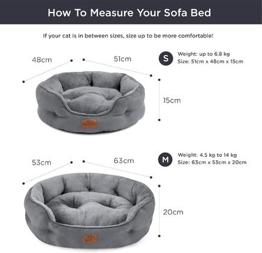 BEDSURE Cat Bed Washable - 63x53x20cm Cat Bed Grey with Reversible Inner Cushion Cat Sleeping Place for Cats or Small Dogs