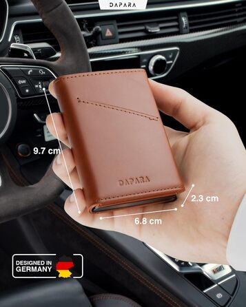 Чоловічий шкіряний гаманець Leder: тонкий, з відділенням для монет та RFID-захистом, вміщує 12 карт, колір коньяк