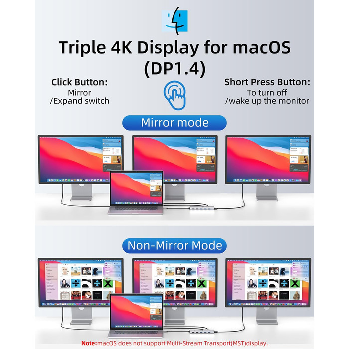 Док-станція USB-C 13-в-1 для ноутбуків: Dual Monitor, HDMI, DisplayPort, USB 3.0, Ethernet, PD 100W, SD/TF, Audio/Mic (сірий)