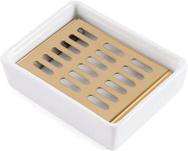 Керамічна мильниця з нержавіючої сталі, подвійна, з піддоном, для ванної кімнати та душу (11,8 x 8,8 x 3 см), золота