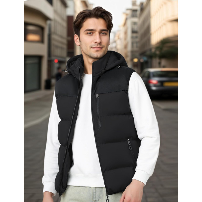 Чоловіча зимова жилетка AIEOE з капюшоном, утеплена, чорна, розмір L