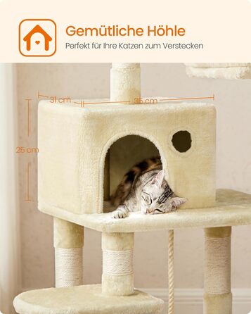 Дряпка для котів Feandrea, 112 см, багатоповерхова, з 11 стовпчиками, 2 платформами, будиночком та гамаком, 2 іграшками, PCT215W01