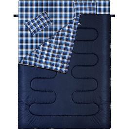 Спальний мішок Outdoor Sportneer для 2 осіб, 3 сезони, 220x150 см, 2.75 кг з 2 подушками (синій)