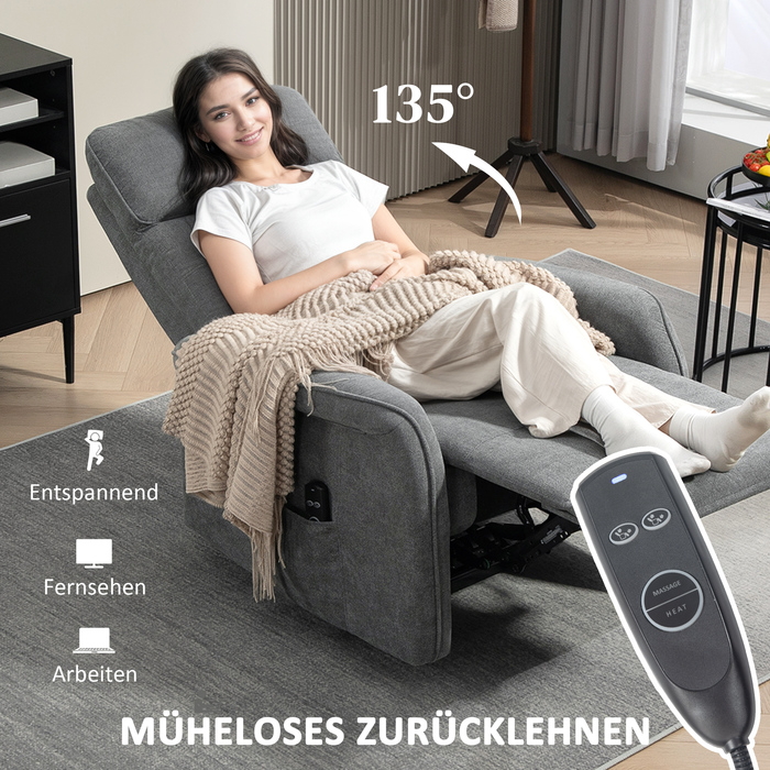 HOMCOM Electric Reclining Massage Chair, TV Chair with Reclining Function, Heating, USB, Vibration, Footrest, Side Pocket, TV Chair with Remote Control, Pocket Spring for Living Room, Dark Grey | Aosom