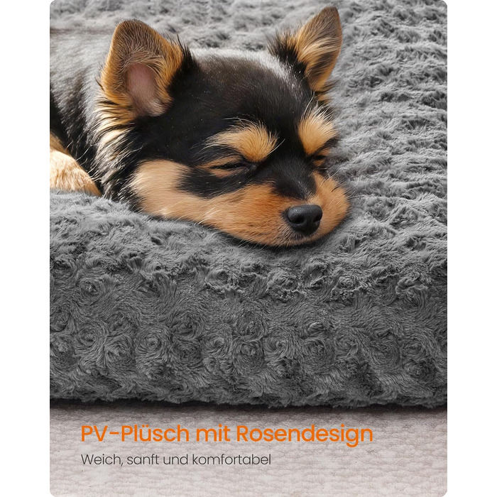 Ліжко для собак Feandrea, XL, для великих собак, м'яка подушка, плюш, 110 x 73 см, з м'яким наповнювачем, можна прати, неслизьке, сірий PGW293GN01 (M (80 x 50 x 10 см))