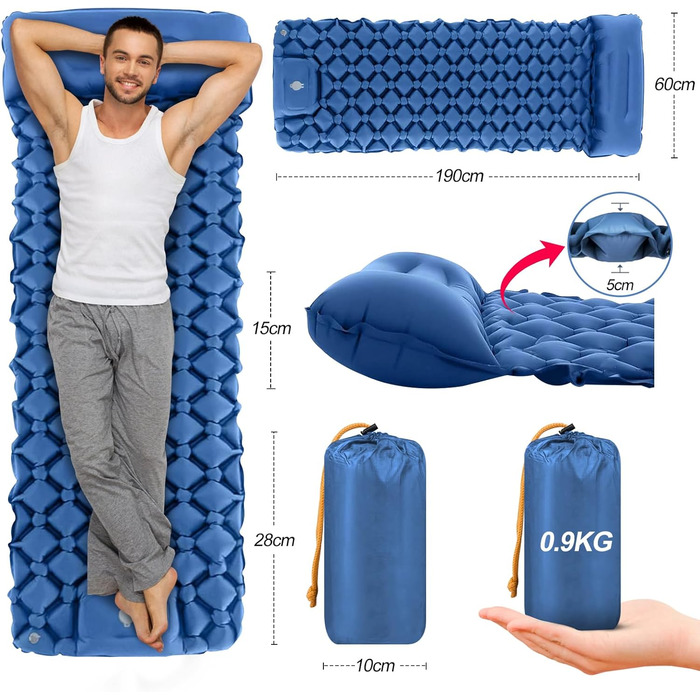 Isomatte HVIERO самонадувна, туристична, для кемпінгу, ультралегка, блакитна