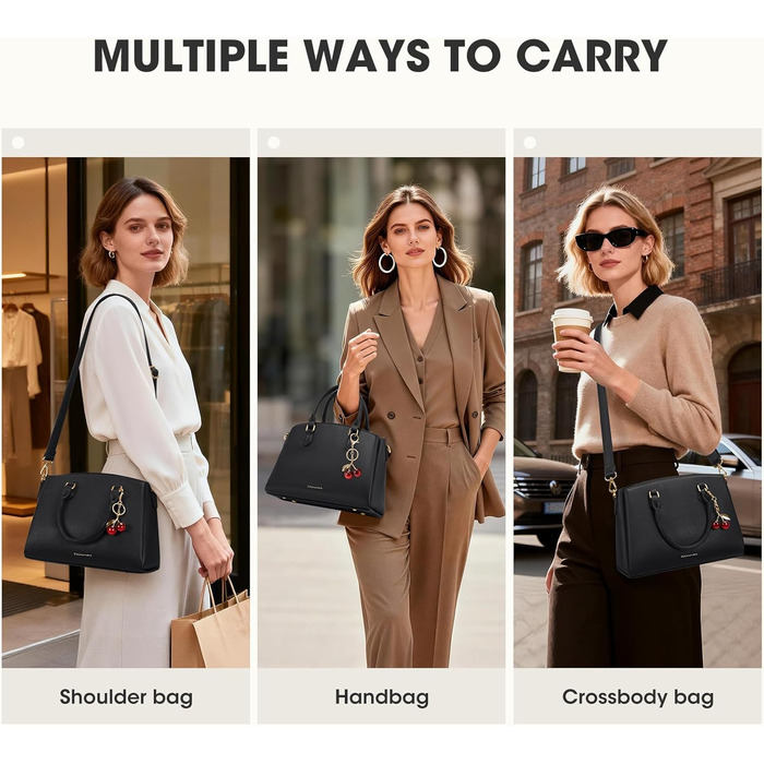 Сумка жіноча RAINSMORE середнього розміру з PU шкіри, чорна. З ручкою та знімним ременем, для планшета 11 дюймів, для роботи та шопінгу