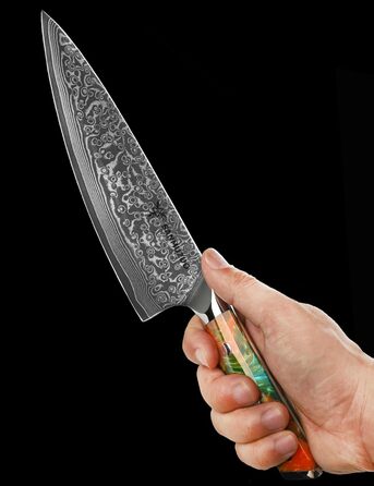 Кухонний ніж 20 см Xuan VG10 Дамаск, смоляна ручка, оранжевий