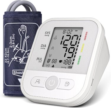 Автоматичний тонометр на плече з LCD-дисплеєм та регульованою манжетою (22–42 см), Perlweiß (білий)