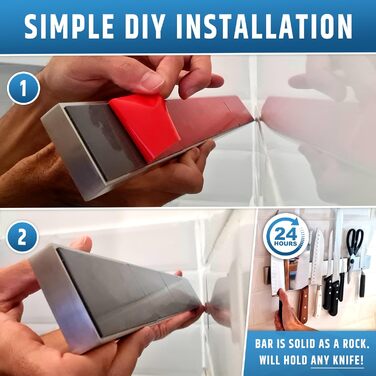 Strong self-adhesive (no drilling) magnetic knife strip for the wall - Premium 43 cm magnetic knife rack - No screws needed - Self-adhesive back (Updated Version)