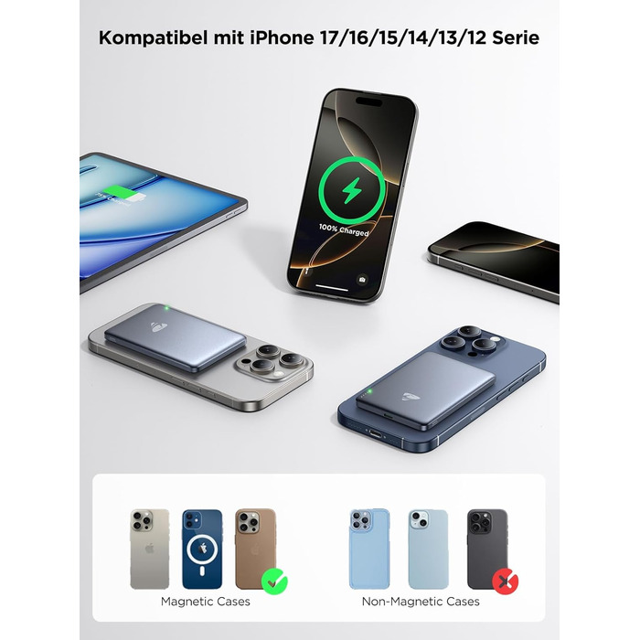 Power Bank MagSafe 5000mAh з бездротовою зарядкою 15W та USB-C, 20W PD, Gray - для iPhone, AirPods