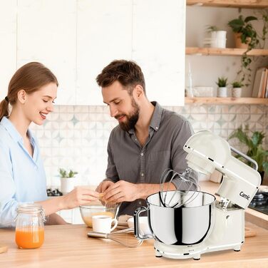 Кухонний комбайн-міксер Camic 2000W, чаша з нержавіючої сталі 7л, 10 швидкостей, набір насадок та захист від бризок, білий