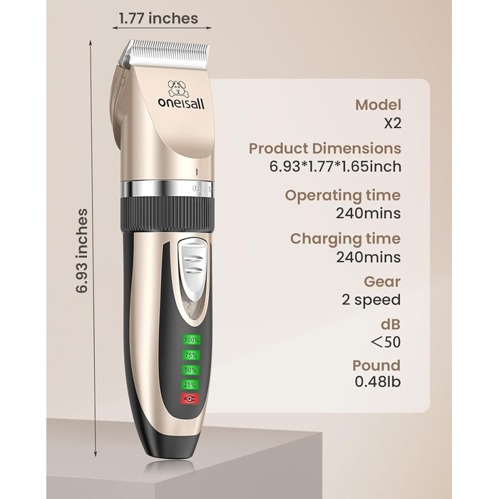Професійна машинка для стрижки собак та котів oneisall Leise, для щільного хутра, потужний мотор, золото