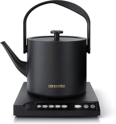 Arendo Stainless Steel Electric Kettle with Temperature Control - 40° to 100° - Keep Warm Function - 0.5 Liter - Sensor Buttons - 360° Swivel Base - Retro Design - Black