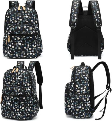 Шкільний рюкзак Leaper з квітковим принтом, сумка-рюкзак, сумочка для книг, дамська сумка 42 л, темно-синій з білим, 2 шт.