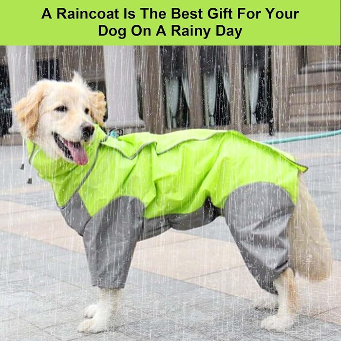 Dog Raincoat, Waterproof Dog Coat with Hood, Lightweight Rain Jacket for Medium and Large Dogs - Suitable for the Dog Playground and Dog Vacation - Green (24)