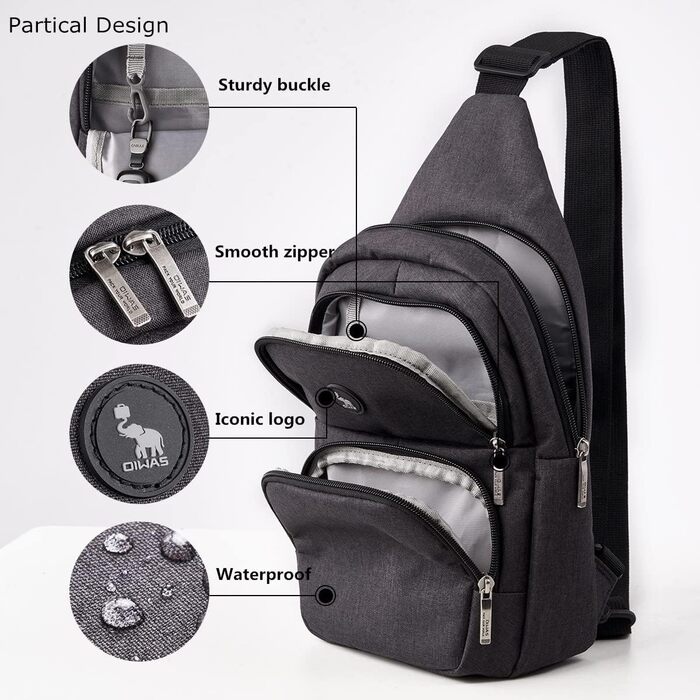 Чоловіча нагрудна сумка OIWAS, чорна, для туризму та повсякденного використання