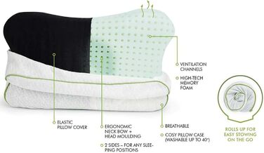 BLACKROLL® Recovery Pillow (50 x 30 cm), orthopedic pillow for restful sleep, ergonomic head pillow with travel bag for travel, neck pillow made of viscose memory foam, Made in Germany, light gray
