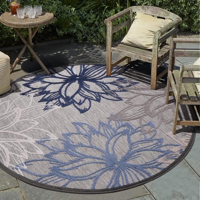 Килимок Impression Outdoor - вологостійкий, для балкона, тераси, саду, дому (120 см, сіро-блакитний)