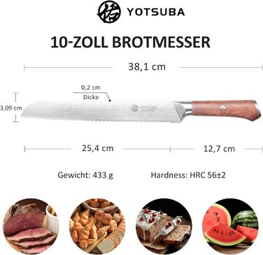 Ніж кухарський YOTSUBA Damastmesser, 20 см, сталь, професійний, універсальний, ергономічна ручка