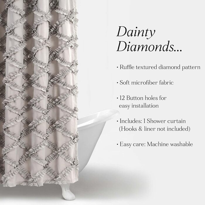 Штора для душу Lush Decor, Шармучий стиль шабі-шик, дизайн у стилі фермерського будинку, 182,9 x 182,9 см, слонова кістка/світло-жовтий (сірий)