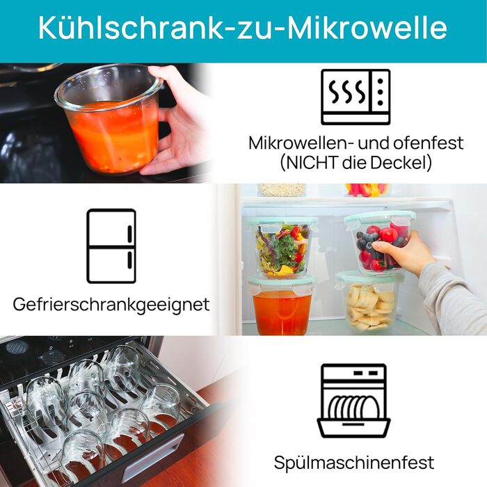 Набір контейнерів для їжі Vtopmart (15 шт.) з кришкою, скляні дозовані контейнери, для зберігання їжі, сумісні з мікрохвильовою піччю, морозильником та посудомийною машиною (6 шт. супових мисок)